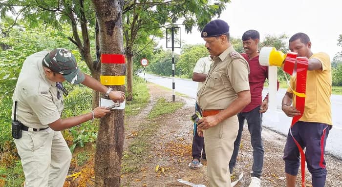 রাস্তার পাশে থাকা গাছে লাগছে রিফ্লেক্টর