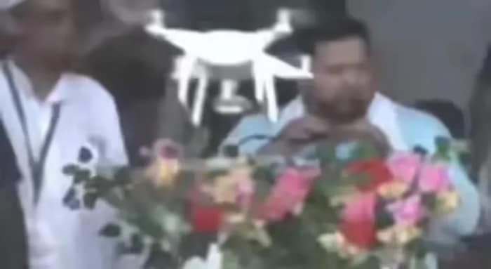 ড্রোনের গুঁতো থেকে বাঁচলেন তেজস্বী