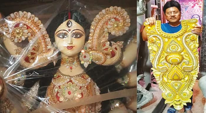 বিদেশের শিল্পীরা পাঠাচ্ছেন ডিজাইন, দুর্গার গয়না গড়ে দিচ্ছে কুমোরটুলি
