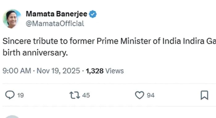 ইন্দিরা গান্ধীর জন্মবার্ষিকীতে শ্রদ্ধাঞ্জলি মমতার