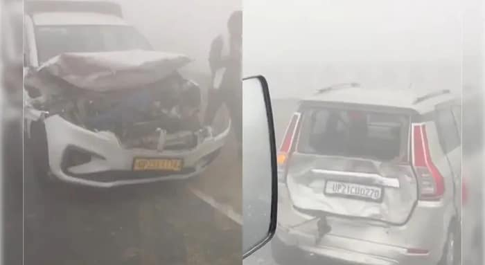 কুয়াশায় দৃশ্যমানতা কম, নিয়ন্ত্রণ হারিয়ে একে অপরকে ধাক্কা মারল ১০টি গাড়ি