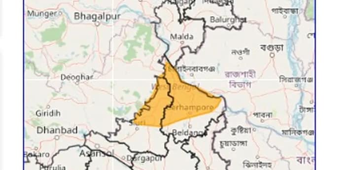 মুর্শিদাবাদ ও বীরভূম জেলায় বিক্ষিপ্তভাবে প্রবল ঝড়-বৃষ্টির সম্ভাবনা, জারি কমলা সতর্কতা
