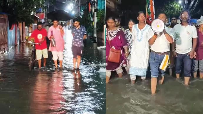 ঝড়বৃষ্টির রাতে জমা জলেই প্রচার বিরোধীদের, নাটক বলল তৃণমূল
