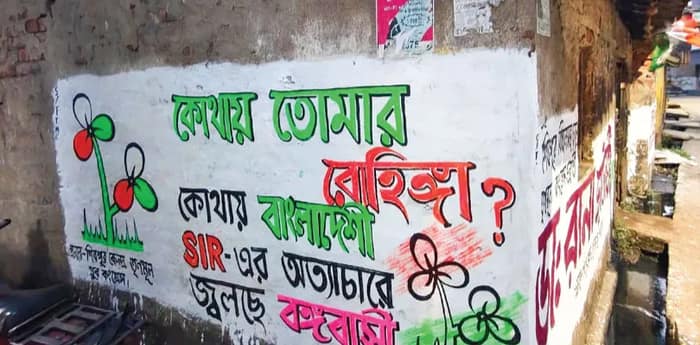দেওয়ালজুড়ে ব্যঙ্গ, ছড়ায় ছড়ায় বিজেপিকে নিশানা তৃণমূলের