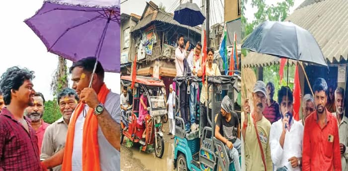 ভোট চাইতে বৃষ্টি মাথায় নিয়ে মানুষের দুয়ারে ঘুরলেন বিভিন্ন দলের প্রার্থীরা