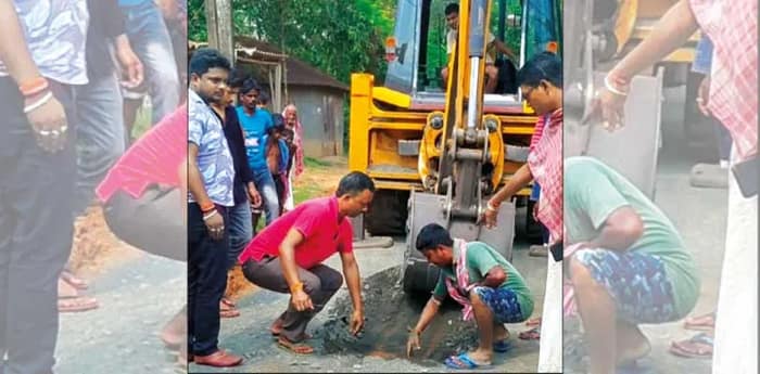 গলসিতে রাস্তা নির্মাণে বেনিয়ম কাজ বন্ধ করলেন বাসিন্দারা