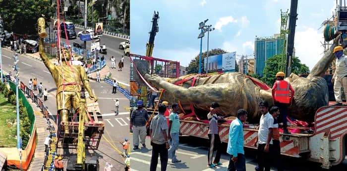 বাগুইআটির স্ট্যাক ইয়ার্ডে ঠাঁই ‘মেসি’র, ট্রেলারে মূর্তি নিয়ে ৩ কিমি যেতে সময় লাগল ৫৫ মিনিট!