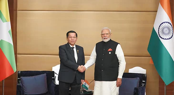 মায়ানমারের সিনিয়র জেনারেলের সঙ্গে দ্বিপাক্ষিক বৈঠকে ভারতের প্রধানমন্ত্রী নরেন্দ্র মোদি
