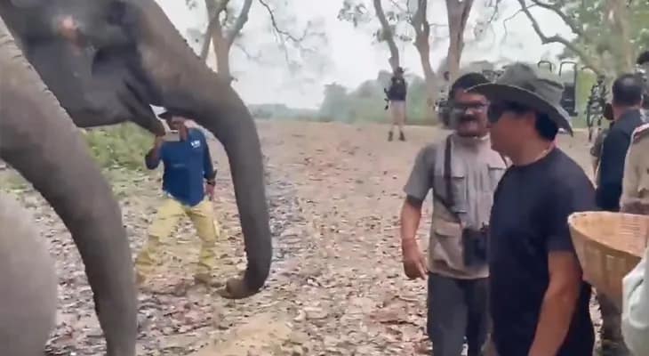 কাজিরাঙা ন্যাশনাল পার্কে হাতিদের খাবার খাওয়ালেন শচীন তেন্ডুলকর