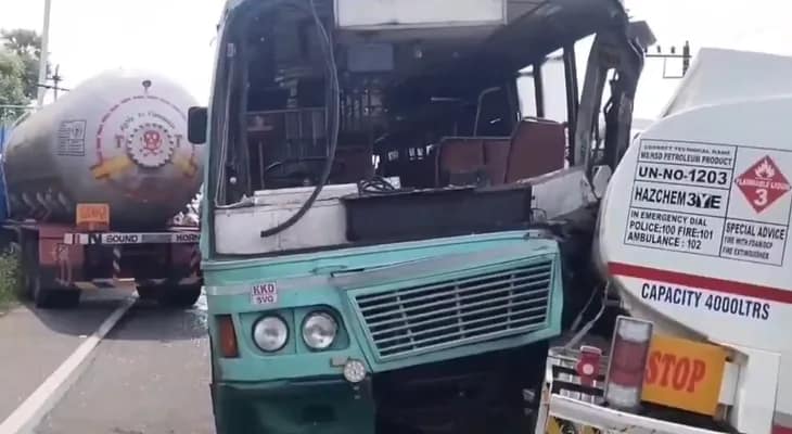 তামিলনাড়ুর সিভাগঙ্গাতে সরকারি বাসের সঙ্গে এলপিজি ট্যাঙ্কারের সংঘর্ষ, জখম কমপক্ষে ২০