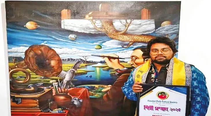ইতালির ম্যুরাভেরা মিউজিয়ামে হাওড়ার প্রণব নন্দীর আঁকা ছবি