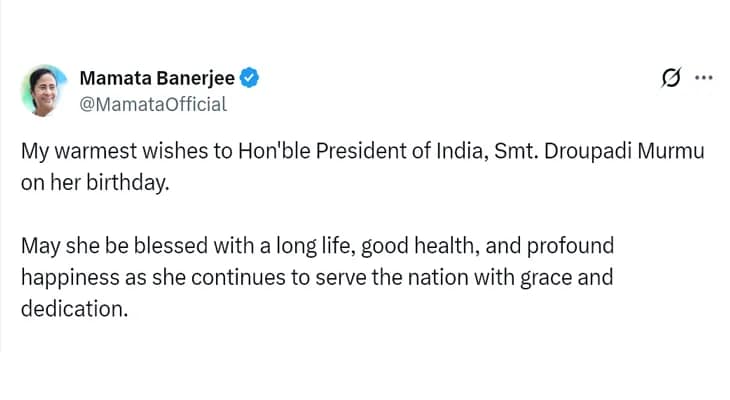 রাষ্ট্রপতি দ্রৌপদী মুর্মুর জন্মদিনে তাঁকে শুভেচ্ছা জানালেন মুখ্যমন্ত্রী মমতা বন্দ্যোপাধ্যায়