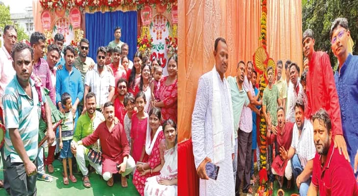 খুঁটিপুজো করে দুর্গাপুজোর মণ্ডপের কাজের সূচনা লম্বাপাড়া বাণী সঙ্ঘ সর্বজনীন দুর্গোৎসব কমিটির
