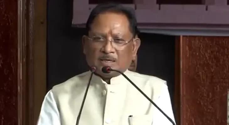 রায়পুরের সভায় বক্তব্য রাখছেন ছত্তিশগড়ের মুখ্যমন্ত্রী বিষ্ণুদেও সাঁই