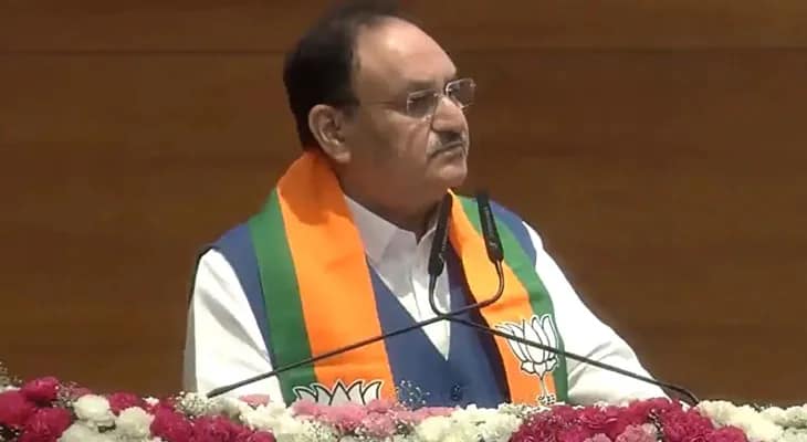 দিল্লির সভায় বক্তব্য রাখছেন বিজেপির সর্বভারতীয় সভাপতি জেপি নাড্ডা