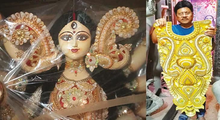 বিদেশের শিল্পীরা পাঠাচ্ছেন ডিজাইন, দুর্গার গয়না গড়ে দিচ্ছে কুমোরটুলি