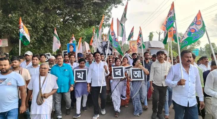 ভিনরাজ্যে বাংলা ভাষায় কথা বলায় হেনস্তা, প্রতিবাদে উদয়নারায়নপুরে তৃণমূলের মিছিল
