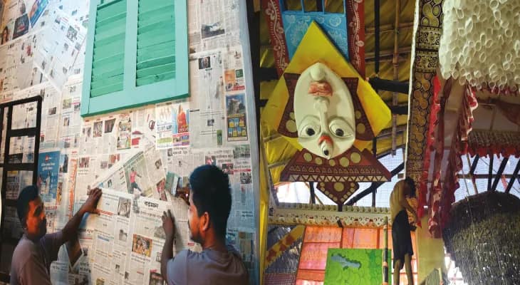 সমাজ রক্ষার থিমে সাজছে কলেজপাড়া পুজো কমিটির মণ্ডপ বাউল ও লোকসংস্কৃতি সুভাষপল্লির সঙ্ঘশ্রীতে
