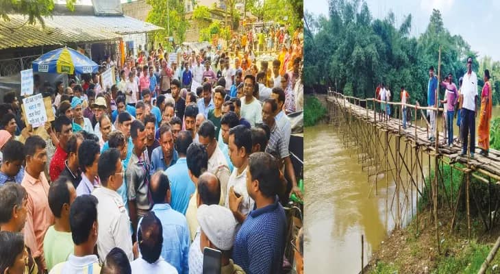 ‘আমরাই সেতু গড়ব’, অনুমতির দাবিতে গ্রামবাসীদের বিক্ষোভ