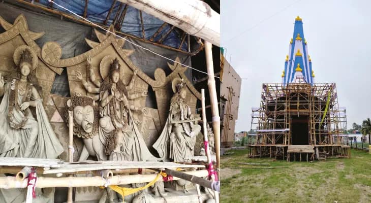 বৃন্দাবনের চন্দ্রোদয় মন্দিরের আদলে মণ্ডপ বেলডাঙার নেতাজি পার্কের