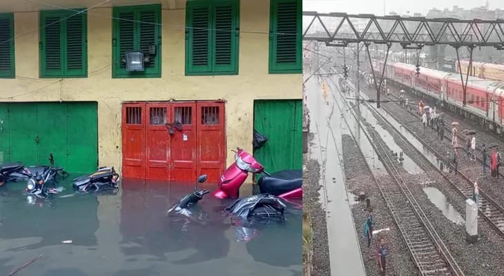রাতভর বৃষ্টিতে জল জমে বিপর্যস্ত শহর, স্তব্ধ গণপরিবহণ! বাতিল একাধিক ট্রেনও