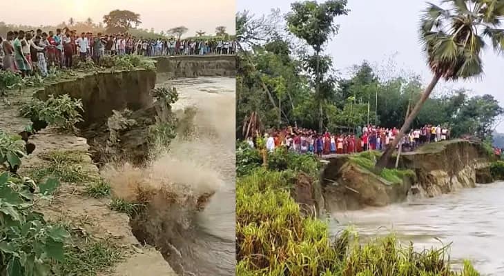 ফরাক্কার নয়নসুখ ও রঘুনাথগঞ্জের রাধাকৃষ্ণপুরে নদীভাঙন অব্যাহত, এলাকাজুড়ে ছড়াল আতঙ্ক