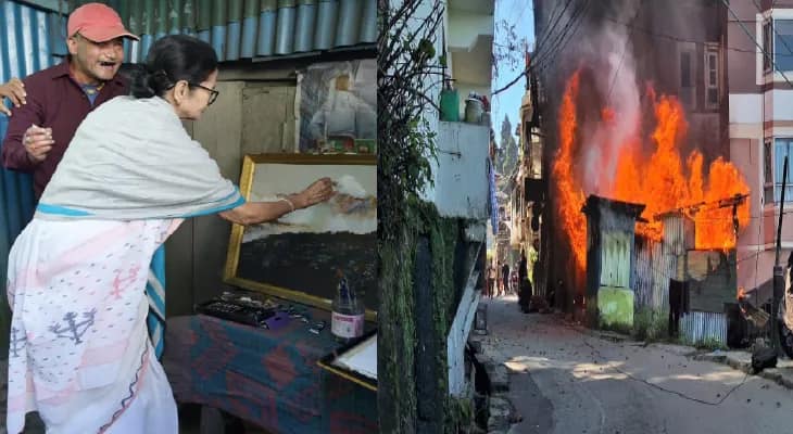 অগ্নিকাণ্ডে ভস্মীভূত চিত্রশিল্পীর বাড়ি