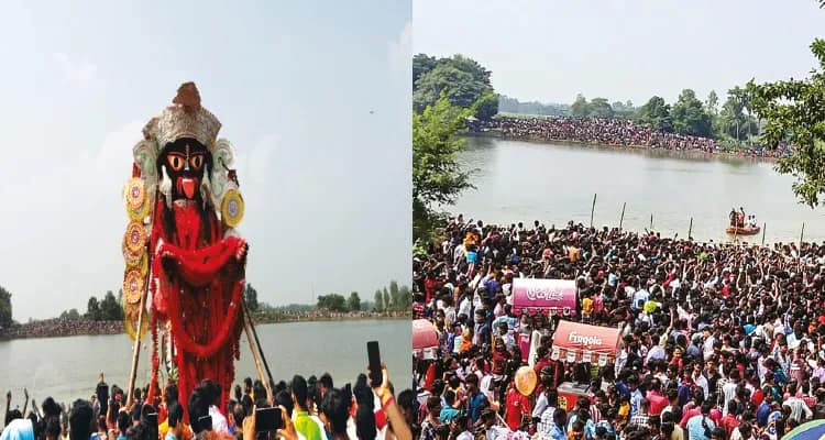 বড়মার বিসর্জনে জনজোয়ার তকিপুরে আউশগ্রামে ড্রোন উড়িয়ে নজরদারি পুলিশের