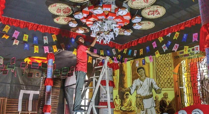 বাংলা ভাষার অপমানের প্রতিবাদ, কৃষ্ণনগরে জগদ্ধাত্রী পুজোর থিমে প্রাধান্য