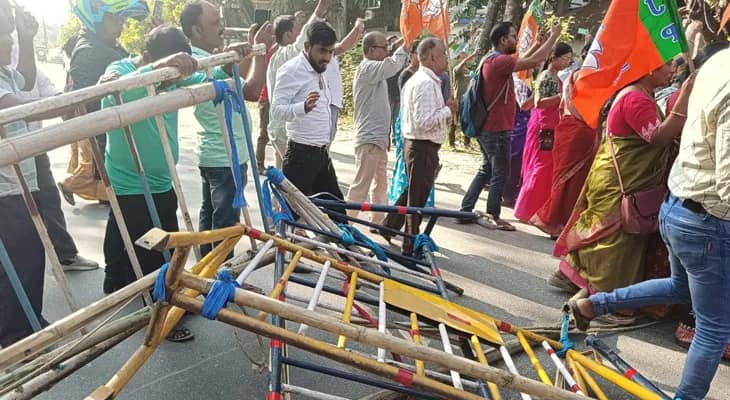 খুনের ঘটনায় অভিযুক্ত রাজগঞ্জের বিডিও প্রশান্ত বর্মনকে গ্রেফতারের দাবিতে বিজেপির মিছিল ঘিরে উত্তেজনা