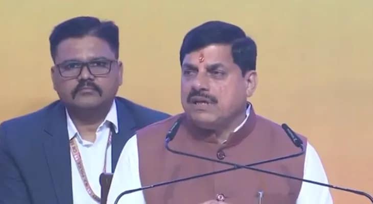 ভোপালের সভায় বক্তব্য রাখছেন মধ্যপ্রদেশের মুখ্যমন্ত্রী মোহন যাদব
