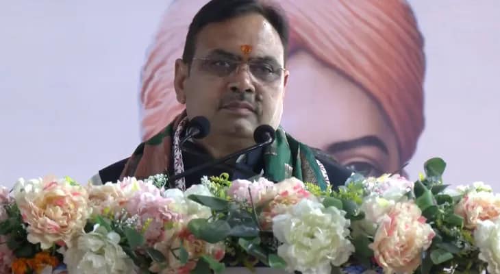 জয়পুরের সভায় বক্তব্য রাখছেন রাজস্থানের মুখ্যমন্ত্রী ভজনলাল শর্মা