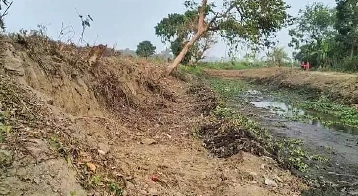 গাছ কাটার প্রতিবাদ, জগদ্দলে কয়রাপুর  খাল সংস্কার বন্ধ করে দিলেন বাসিন্দারা