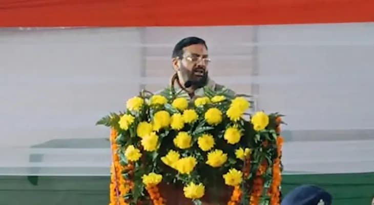 কুরুক্ষেত্রের সভায় বক্তব্য রাখছেন হরিয়ানার মুখ্যমন্ত্রী নায়েব সিং সাইনি