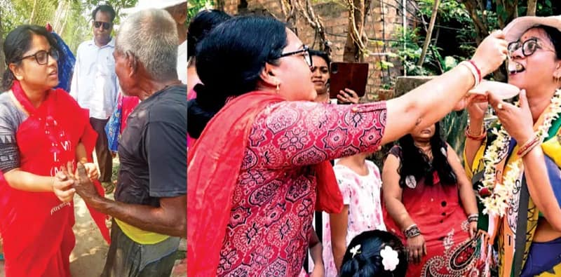 তৃণমূল প্রার্থীকে বরণ মহিলাদের, ভোটারদের দুয়ারে সিপিএম প্রার্থী