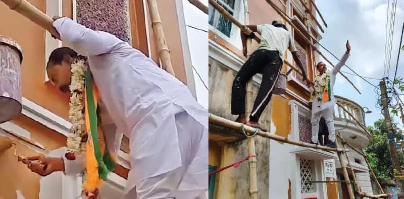 উদয়নারায়ণপুরে ভাড়ায় উঠে বাড়ির দেওয়াল রং করলেন বিজেপি প্রার্থী, ভোট প্রচারের ধরন দেখে হাসির রোল নেট দুনিয়ায়