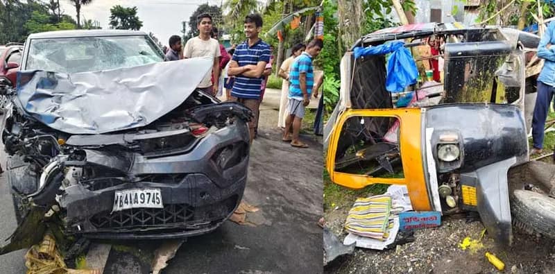 কোচবিহারের রাজেরহাট কালিতলায় টোটো ও গাড়ির মুখোমুখি সংঘর্ষে আহত ৬